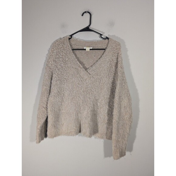 Maeve Anthropologie Womens Beige Plush V Neck Sweater Sz XXS Relaxed Cozy Casual - Picture 1 of 7